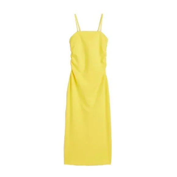 h and m yellow dress Women's Tiered A-Line and gathers on shoulders and at front for a puffy look H&m yellow lace dress -